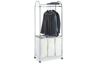 Rolling Laundry Center w Garment Rack & Triple Sorter Hamper